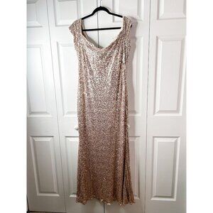 Badgley Mischka Blush Sequin Off Shoulder Gown Maxi Dress Women's Size 20